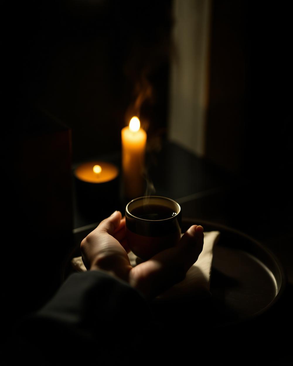 Welcome tea served by candlelight